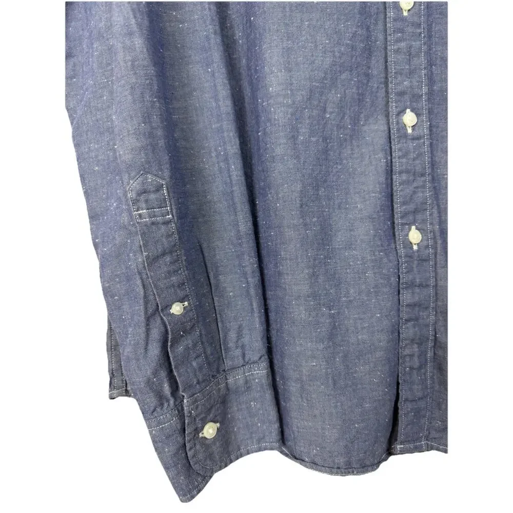 J.Crew Men s Blue Denim Shirt Large Slim Fit Long Sleeves Button Up‎ 100% Cotton